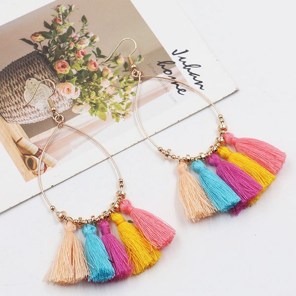 

bohemian fashion jewelry women's vintage hoop tassels dangle earrings s468, Silver