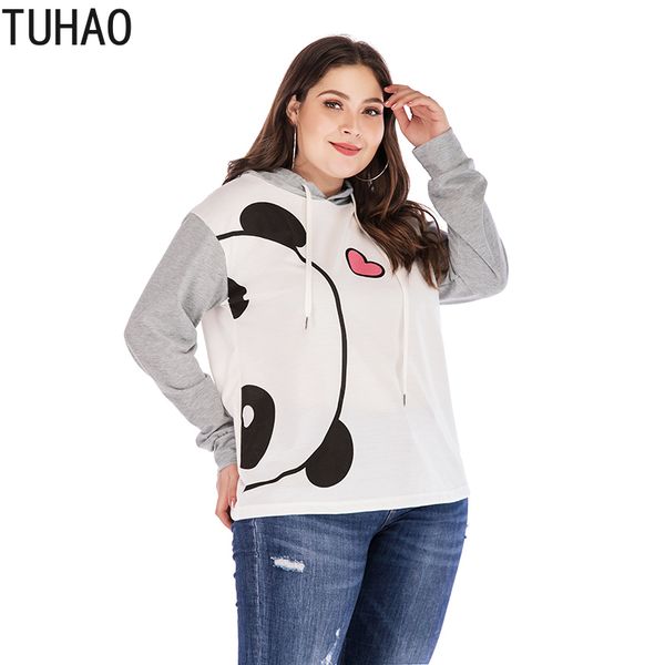 

2019 big size 5xl 4xl 3xl women's panda print long-sleeved casual sweatshirt hoodies women hooded pullover lz223, Black