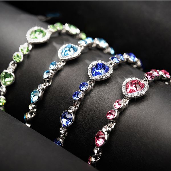 Vendite dirette dei produttori di braccialetti di moda in cristallo di cuore a cuore da donna in stile oceano all'ingrosso-caldo