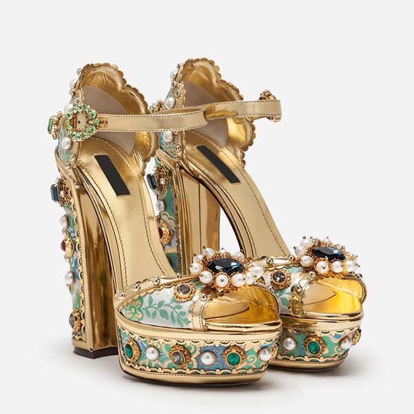 

vintage style high platform rhinestone wedding bridal shoes summer sandals, Black