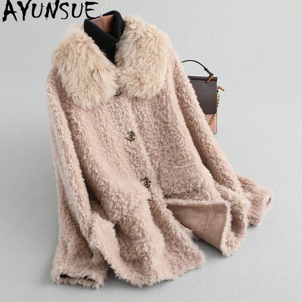 

ayunsue 2019 real sheep shearling fur coat female 100% wool coats winter jacket women korean pink jackets chaqueta mujer my4104, Black
