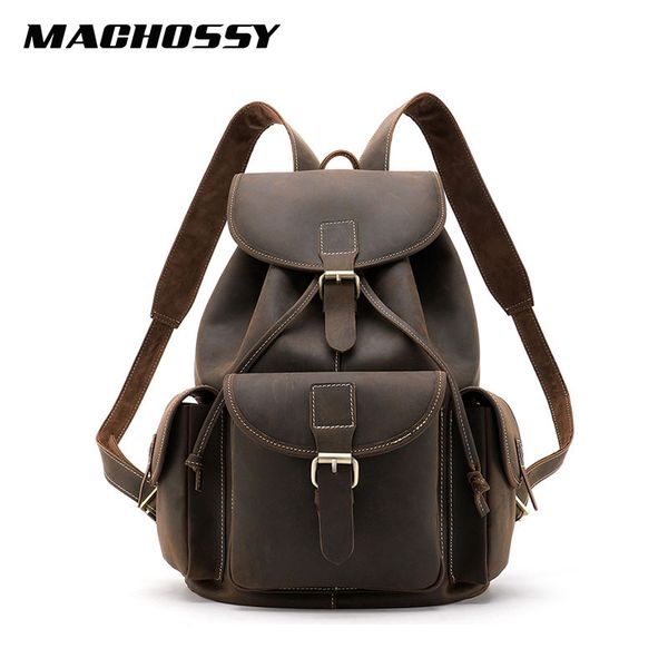 

classic crazy horse leather backpack men computer bag travel school bags vintage genuine leather rucksack men cowhide backpack