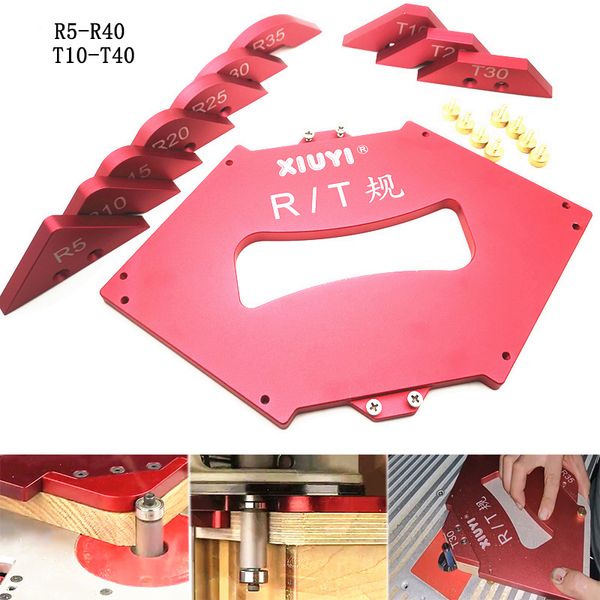 

11 pc/set router table corner jig templates r5-r40/t10-t40 radius chamfer profile template kits woodworking trimming tool set
