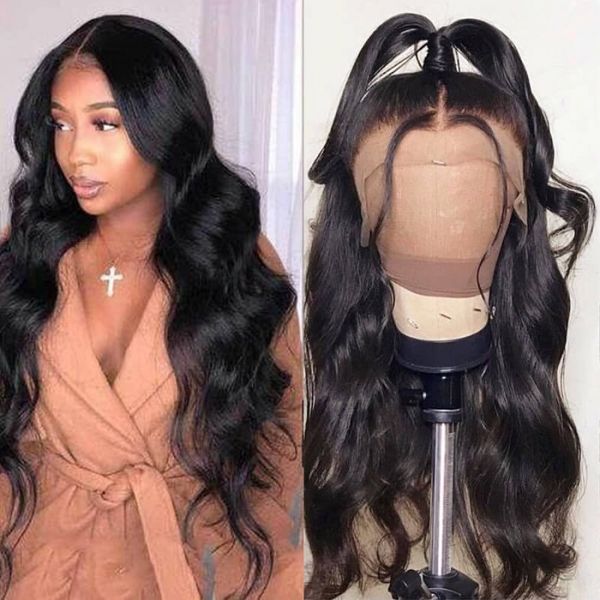 

13x4 virgin hair transparent lace front wig bodywave 150% density, Black;brown