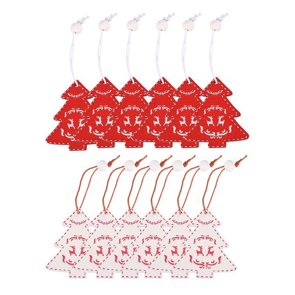 

abfy-12pcs xmas hanging wooden ornaments,decorations, red and white