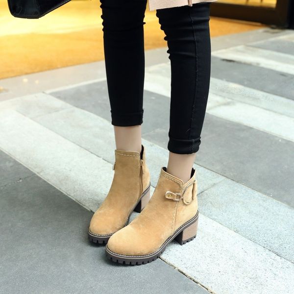 

boots big size medium heel and thicksoled boots, sanded metal decorative children, Black