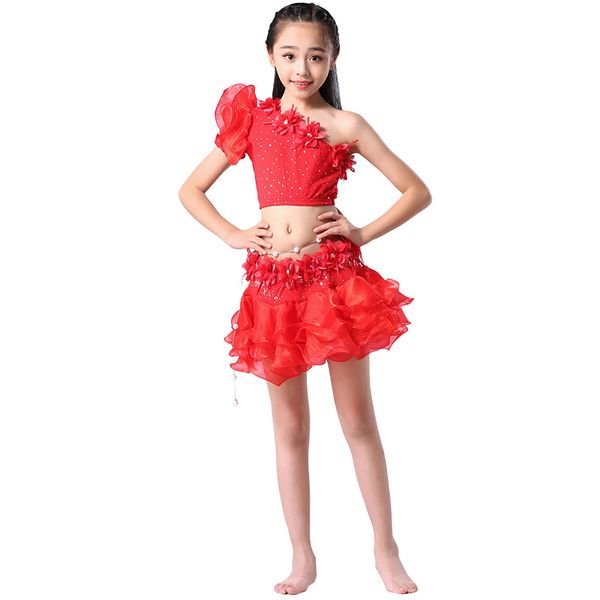 

kid's professional belly dance costume set and skirt girls performance stage outfits, Black;red