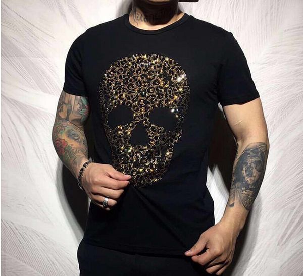 diamante pedra verão mangas curtas moda camiseta preta streetwear broca quente hip hop homens top camisetas roupas 03