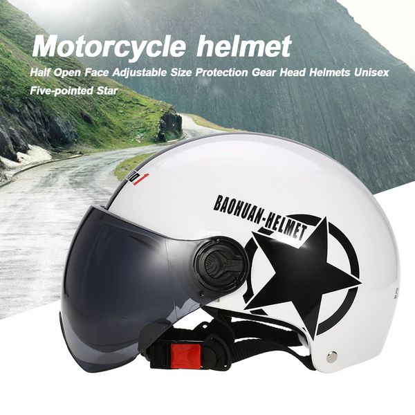 

motorcycle helmet half open face adjustable size sun visor helmet protection gear head helmets with stars white red black