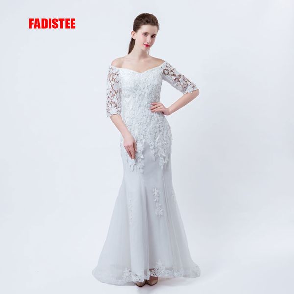 

новое поступление элегантное свадебное платье vestido де феста платья русалки кружева кристалл с половиной рукавов аппликация длинный стиль, White