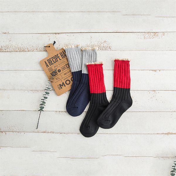 

fashion casual woman socks lace patchwork happy cotton red black socks autumn winter hip-hop funny long chaussette, Black;white