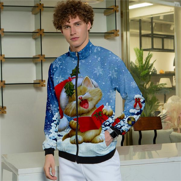 

mens jackets christmas casual fun 3d print long sleeve coat stand collar party jacket patchwork oversized windbreaker, Black;brown