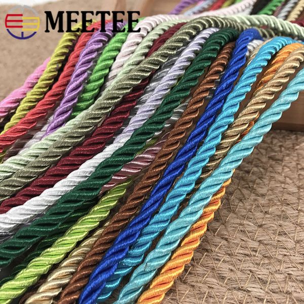 

meetee 10m 5mm 3 shares twisted cotton nylon cords colorful diy craft braided decoration rope drawstring belt accessories ap477, Black;white