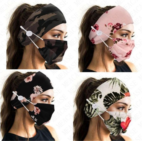 

tie dye fashion face mask holder headbands with button hairbands floral camo masks women sports yoga elastic hair bands accessories d8503, Slivery;white