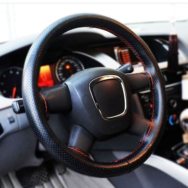 

1pc car-covers cover on the steering wheel artificial leather 2016 gray black funda volante with needles thread for astra h