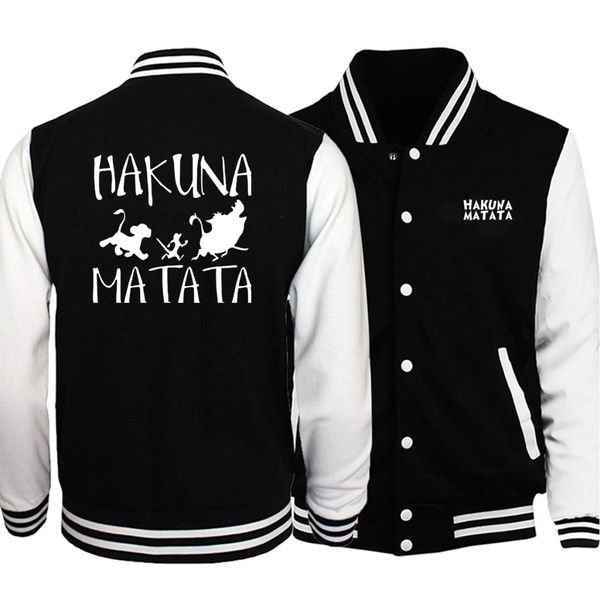 

2019 autumn winter baseball uniform coat the lion king hakuna matata tracksuits men funny jacket fleece warm harajuku streetwear, Black;brown