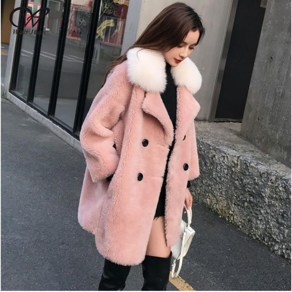 

winter jacket women faux fur jacket fur collar fluffy female lamb coat plus size plush coat women teddy, Black