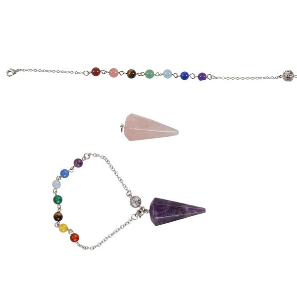 

2pcs aura treatment crystal exploration point pendant divination metaphysics spirit chakra bracelets: purple & pink, Golden;silver