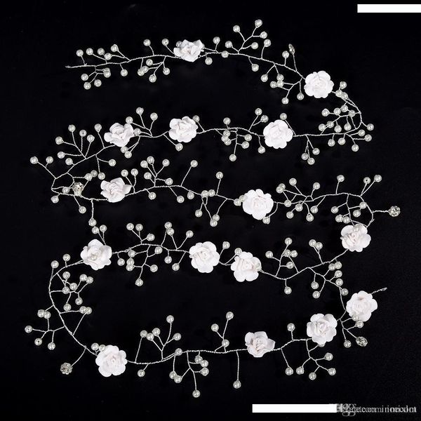 

romantic rhinestone simulated pearl long head chain headpiece for women girls wedding bridal tiara hair chains jewelry, Slivery;golden