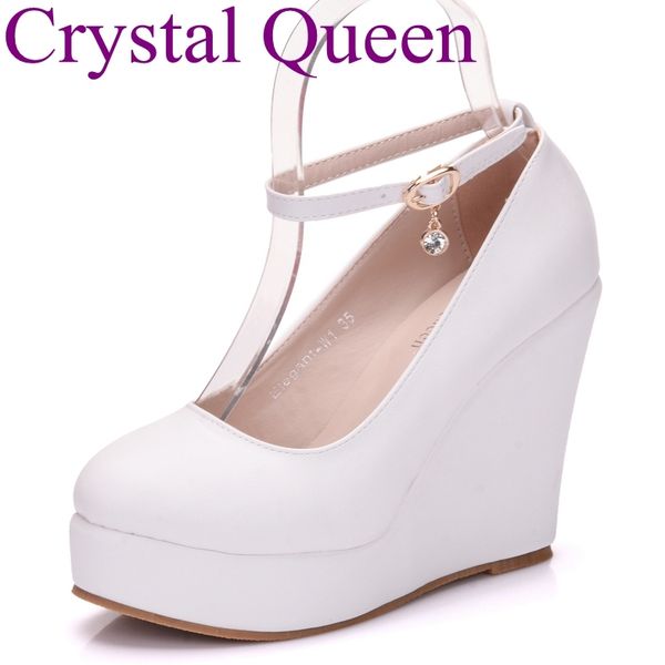 

crystal queen white wedges shoes wedges pumps women platform high heels round toe white high heels shoes platform wedges shoes, Black