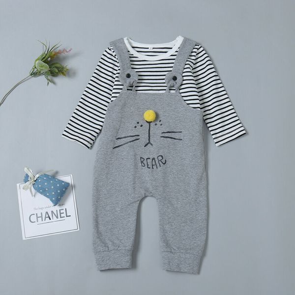 

toddler kids baby girls boys romper pants outfit brother sister spring fashion soft striped catoon jumpsuit kids set, White