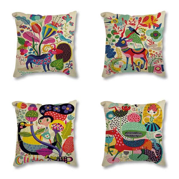 

decorative cushion cover 45x45 cm modern color flower animal deer horse printing pillowcase cotton velvet pillow sofa decoration