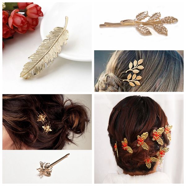 New Metal U Shape Hollow Butterfly Leaves Honeybee Hair Clip Stick