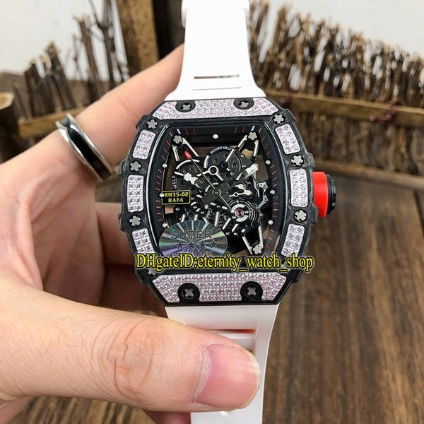 

new limited version rm 35-02 rafael nadal diamonds carbon fibers case japan nh automatic rm035 mens watch nylon strap sport designer watches, Slivery;brown