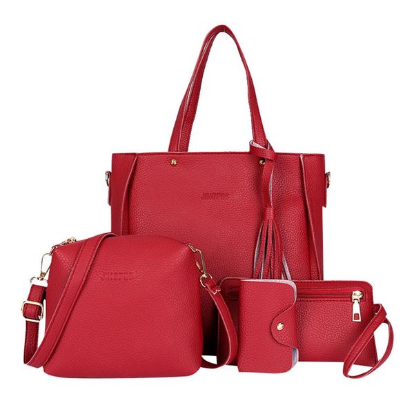 

4pcs/set pu leather luxury women bags solid color retro handbag high capacity casual ladies shoulder bag dropship #fx