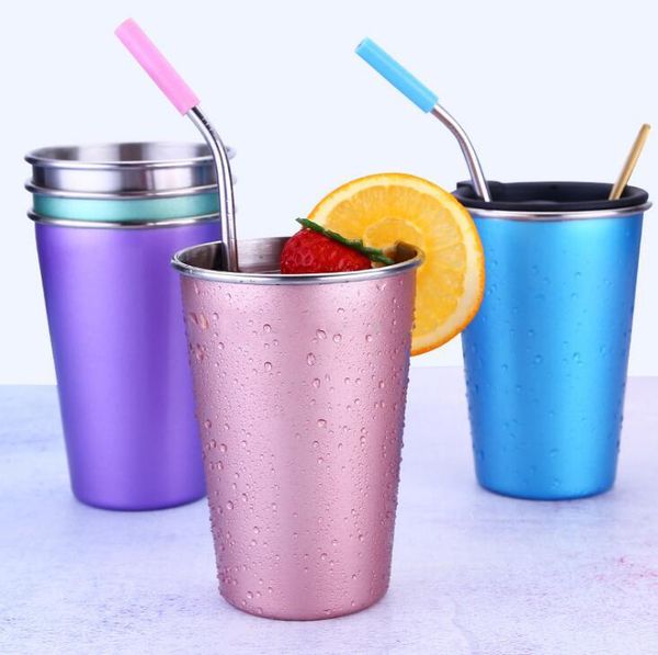 

5 colors ins style stainless steel water bottle tumblers vacuum insulated straight cups beer coffee mug with lids metal colorful an3026