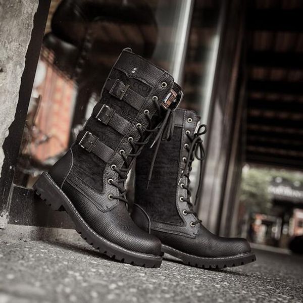 

men's fashion retro punk fighting boots winter british style casual shoes men's middle calf boots black size 37-45
