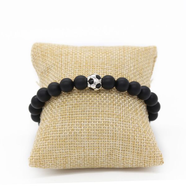 

soccer/football charm bracelet men nature stone beads bracelet sport jewelry, Black