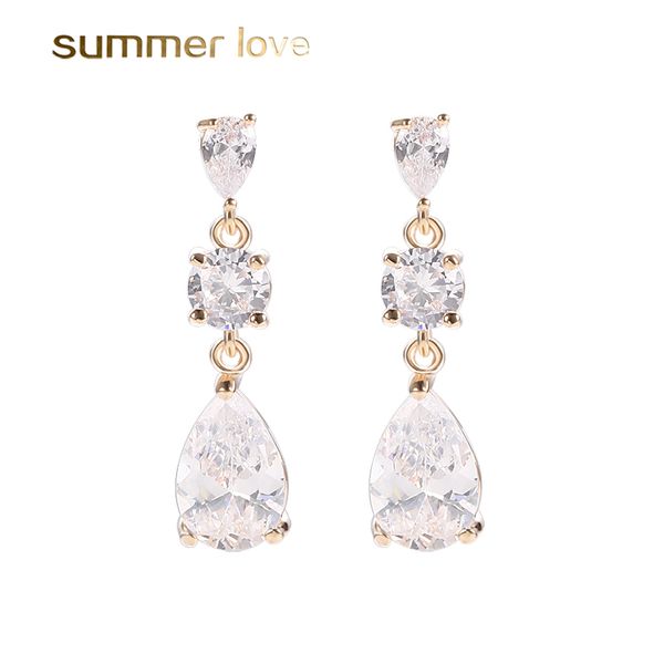 

2019 fashion designer women jewelry earrings waterdrop cubic zirconia dangle earring 925 silver cz gold earring wedding gift, Golden;silver