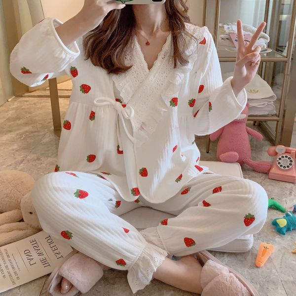 

new style three-layer padded confinement clothing postpartum warm nursing cotton pajamas tracksuit, White