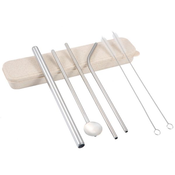 

drinking straw set reusable straw with brush spoon for drinks milk coffee bar accessories stainless steel