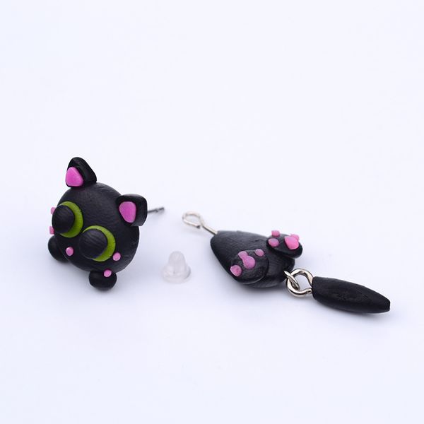 

wholesale- handmade polymer clay lovely cats stud earring for women girl animal earrings jewelry er713, Golden;silver