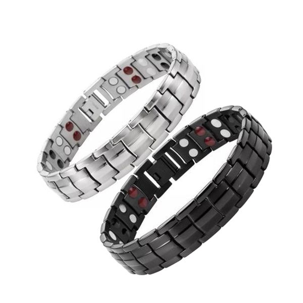 

men bracelets magnetic bracelet energy healing double male charm bracelets women fashion jewelry adjustable snap button jewelry, Black