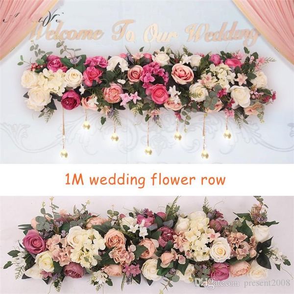 1M Silk Rose Peony Hydrangea Citado flores artificiais para Falso casamento decoração Home Row Arch Porta Flores Garland