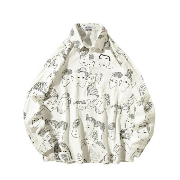 

iidossan human head print hawaiian shirts men summer aloha party casual holiday short sleeve shirt fashion hiphop streetwear top, White;black