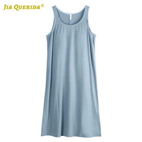 

new crew neck soft woman clothes sleeveless summer night gown night wear nighties for woman nighty solid blue long shirt, Black;red