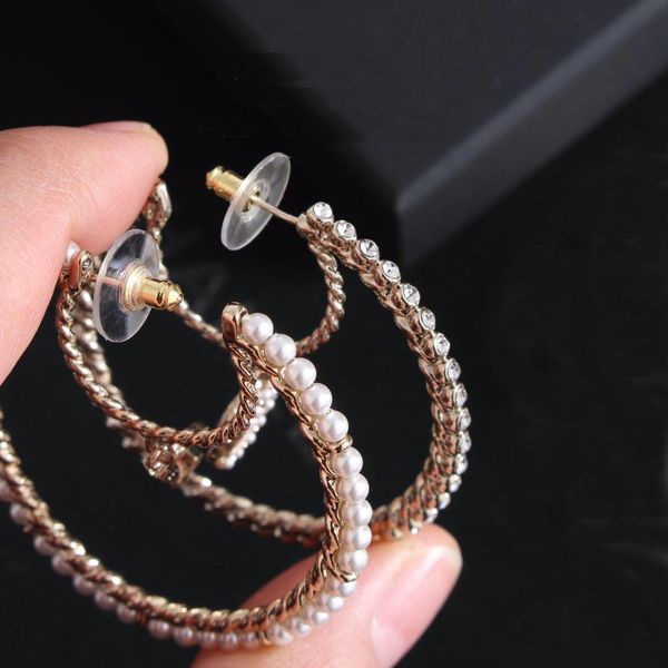 

fashion brand have stamps moon pearl hoop earrings aretes for lady women party wedding marry jewelry engagement lovers gift with box 0317, Golden;silver