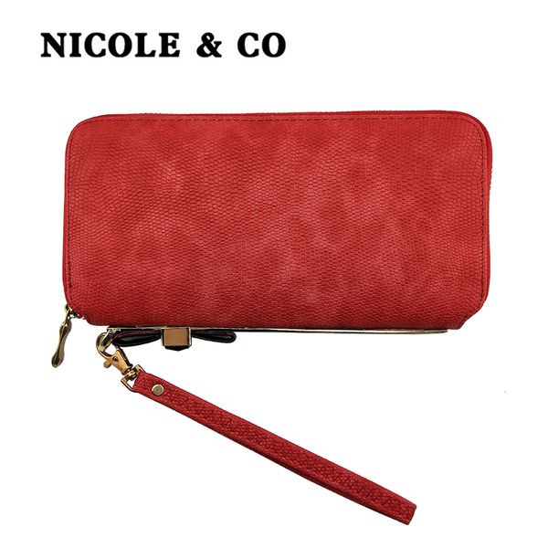 

nicole & co 2019 new women pu coin purse card package female fashion long wallet change purse for girls original coin clutch bag, Red;black
