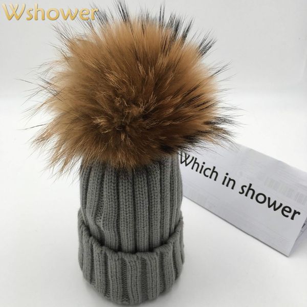 

which in shower real natural raccoon fur pom pom children fur hat warm knitted bobble winter hat beanies for kids boy girl