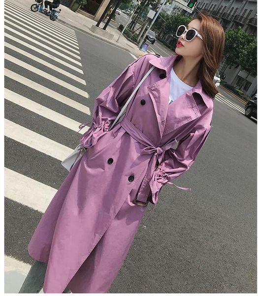 

korea design new 2019 fall / autumn women purple casual double breasted trench coat with belt chic female windbreaker outerwear, Tan;black