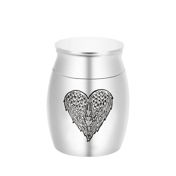 

angel wings heart cremation pendant urns for human pet ashes useful for funeral burial columbarium or home place mini 30x40mm, Silver