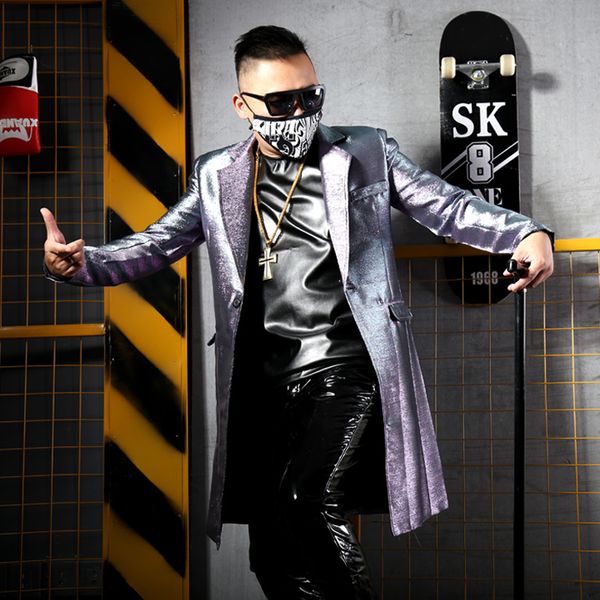 

new singer djds stage costumes europe and the united states men's fashion personality silver silk suit hair stylist casual suit, White;black