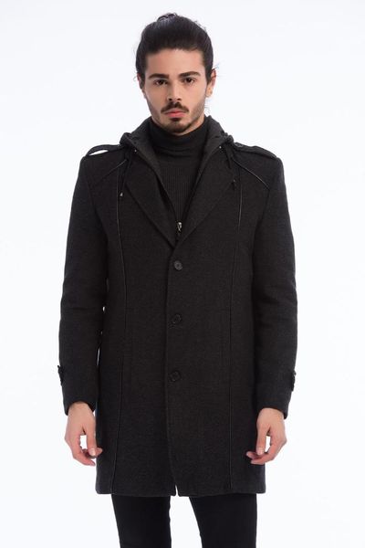 

dewberry men patterned black overcoat-1020001p8334, Black;brown