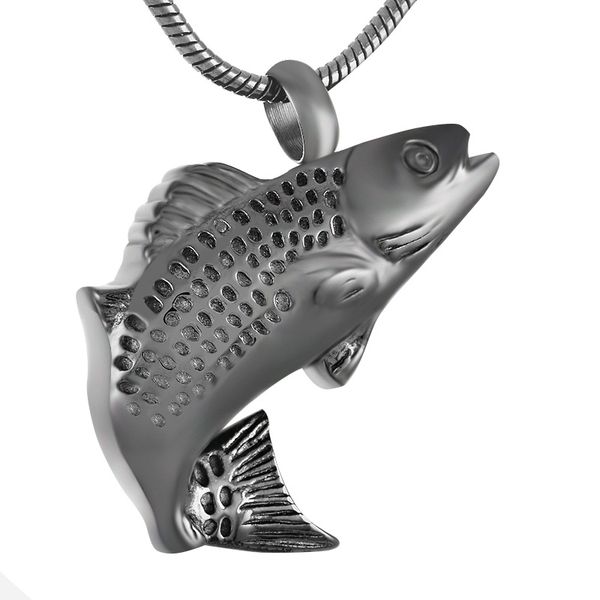 

ijd9236 gun color fish stainless steel cremation souvenir pendant for ashes urn fish memorial keepsake necklace jewelry, Silver