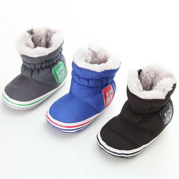 

0-18m baby boots winter warm infant baby kids canvas snow boots boy shoes toddler zipper plush anti-slip shoes, Black;grey