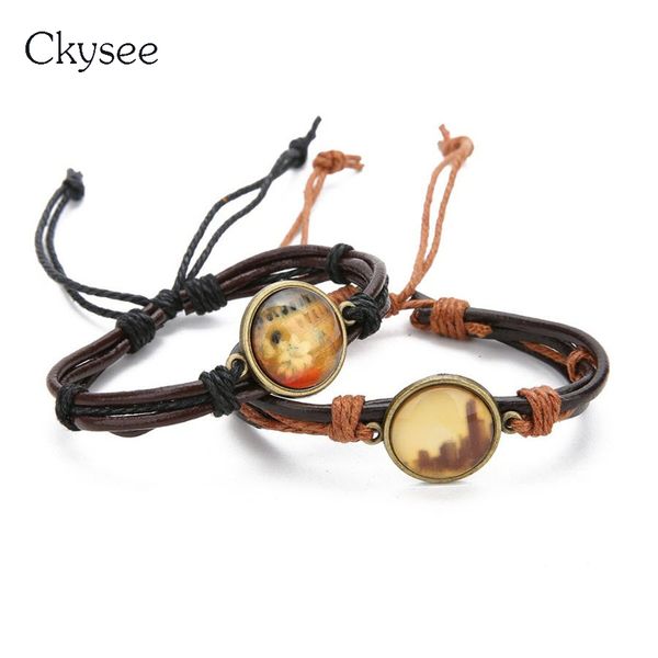 

ckysee 2019 vintage round dry flower glass cabochon beads bracelet for women black brown color adjustable rope chain bracelet, Golden;silver